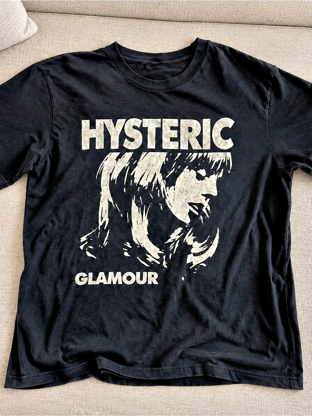 Black Hysteric Distressed Face Graphic Tee Gildan Reprint